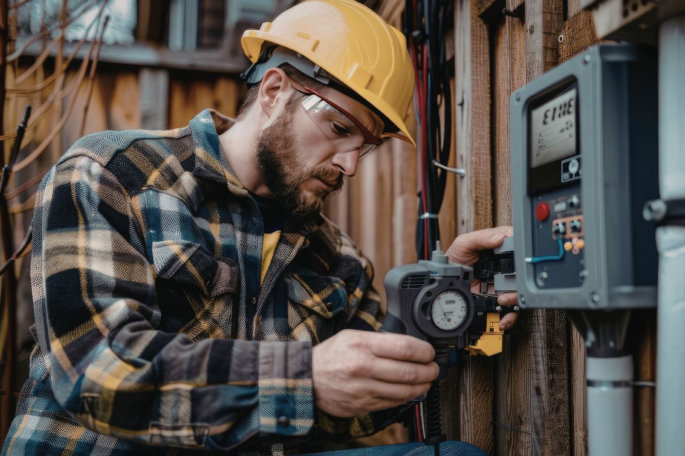 Licensed electrician performing electrical panel work